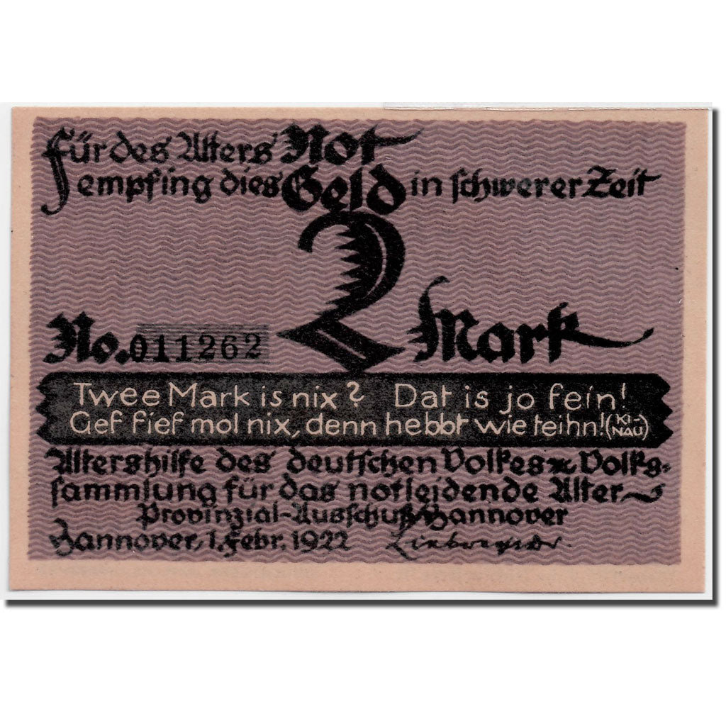 Banknot, Niemcy, Hannover, 2 Mark, portrait, 1922, 1922-02-01, UNC(63)