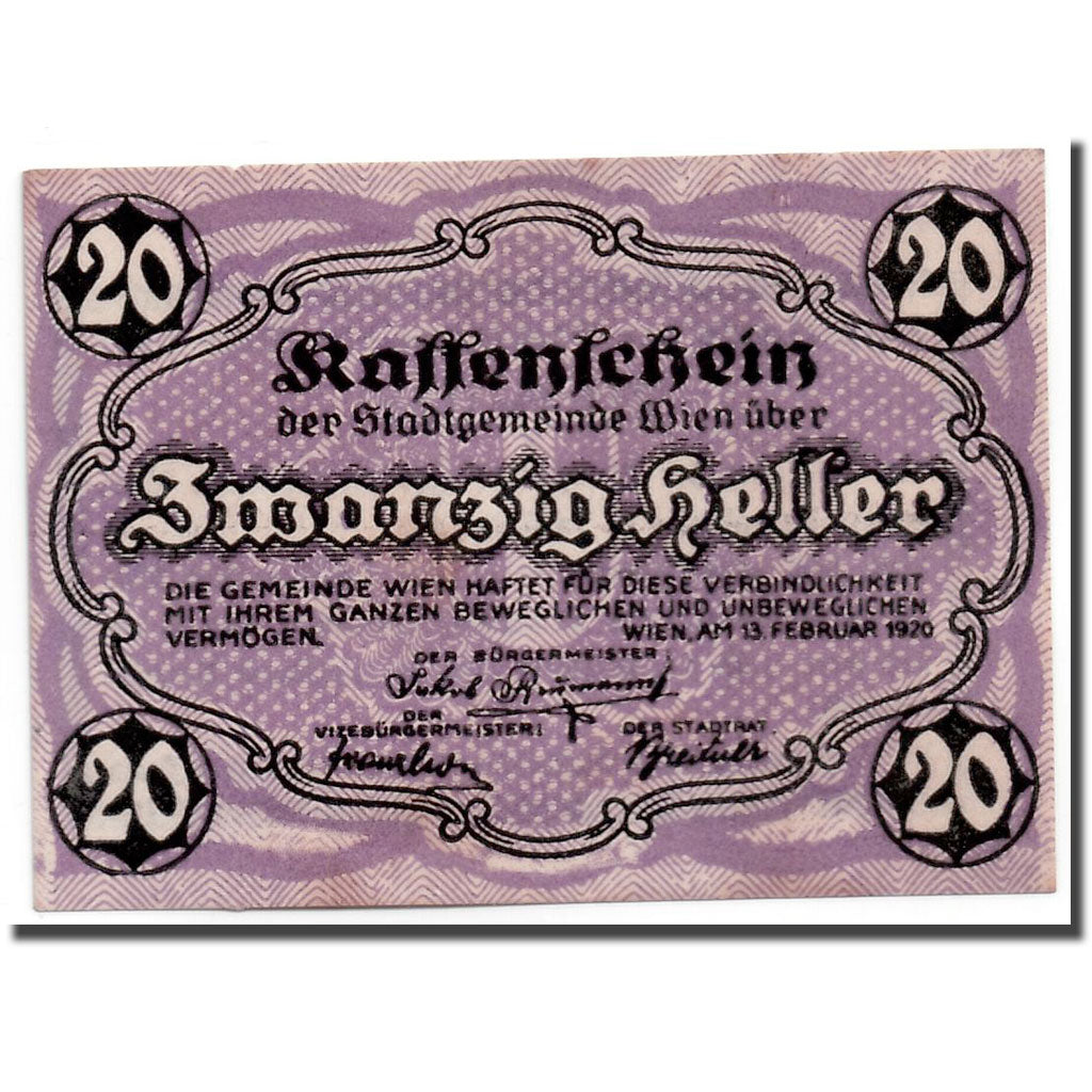 Banknote, Austria, Vienne, 20 Heller, graphique, 1920, 1920-06-30, UNC(63)
