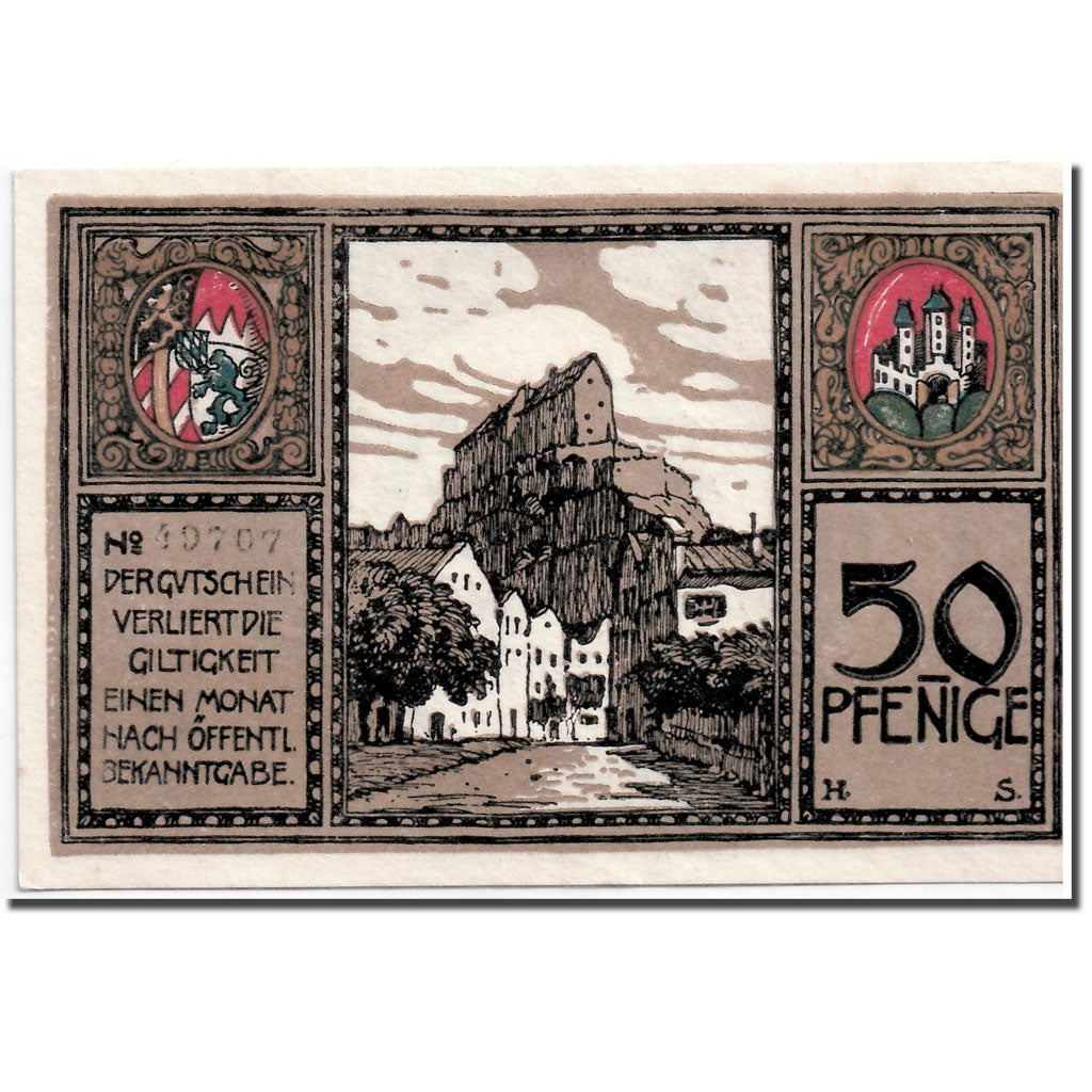Banknot, Niemcy, Burghausen Stadt, 50 Pfennig, paysage, 1918, Undated, UNC(63)