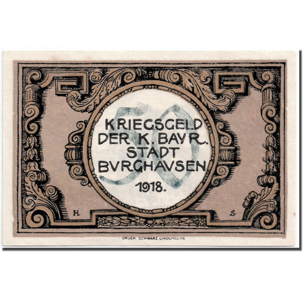 Banknot, Niemcy, Burghausen Stadt, 50 Pfennig, paysage, 1918, Undated, UNC(63)