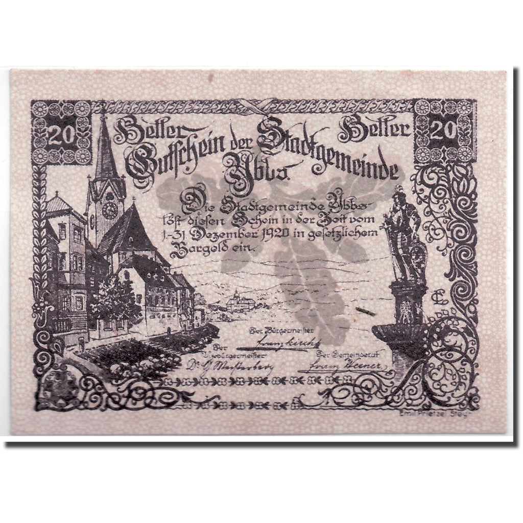 Banknote, Austria, Ybbs, 20 Heller, château, 1920, 1920-12-31, UNC(63), Mehl:FS