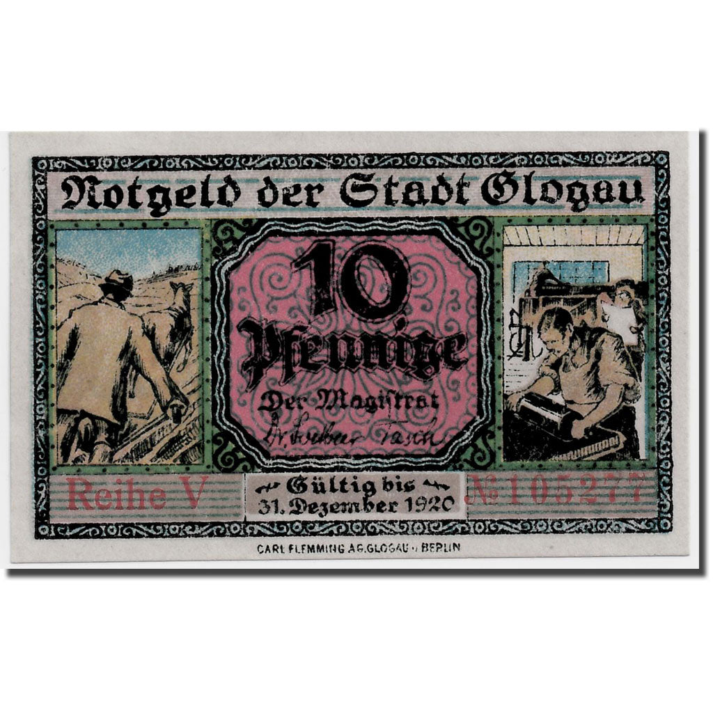 Billete, Alemania, Glogau Stadt, 10 Pfennig, château, 1920, 1921-12-31, SC