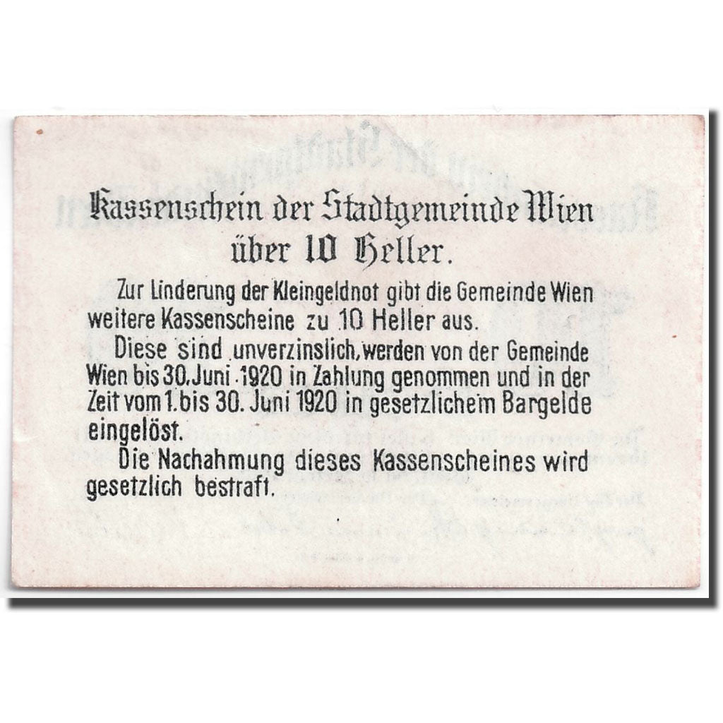 Banknote, Austria, Vienne, 10 Heller, château, 1920, 1920-06-30, UNC(63)