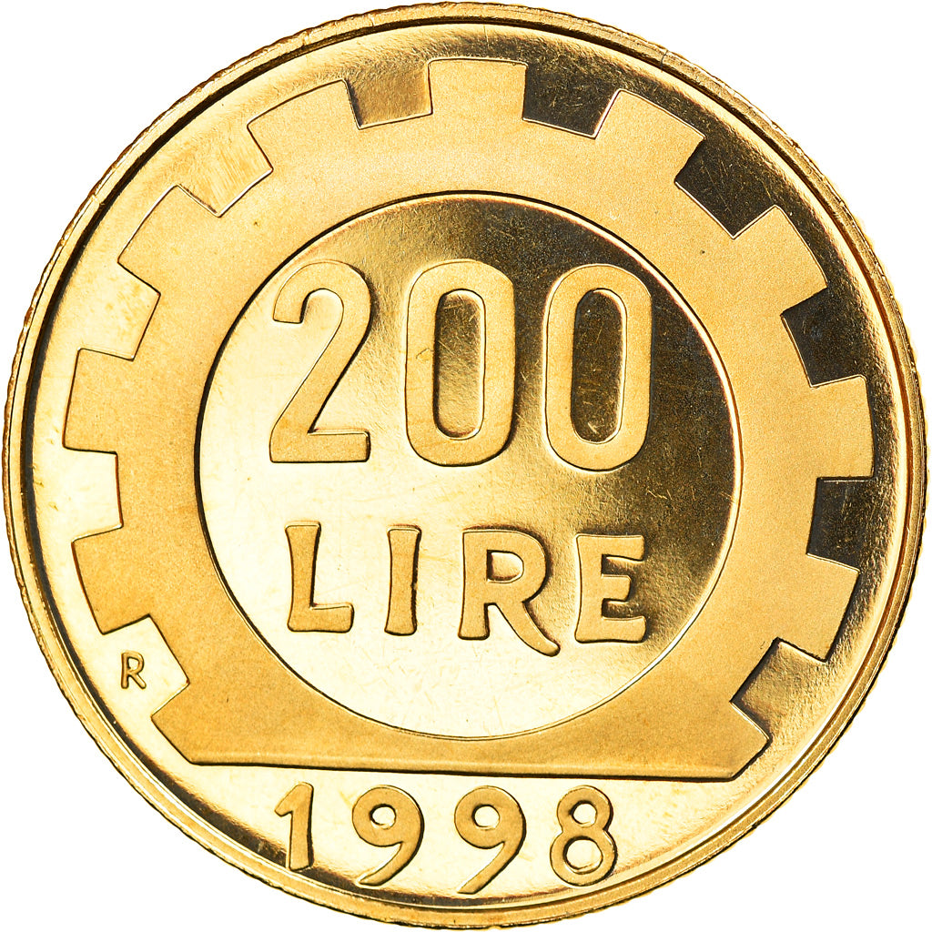 Coin, Italy, 200 Lire, 1998, Rome, Proof, MS(65-70), Aluminum-Bronze, KM:105