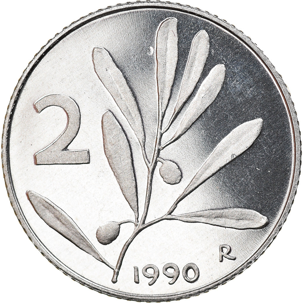 Coin, Italy, 2 Lire, 1990, Rome, Proof, MS(65-70), Aluminum, KM:94