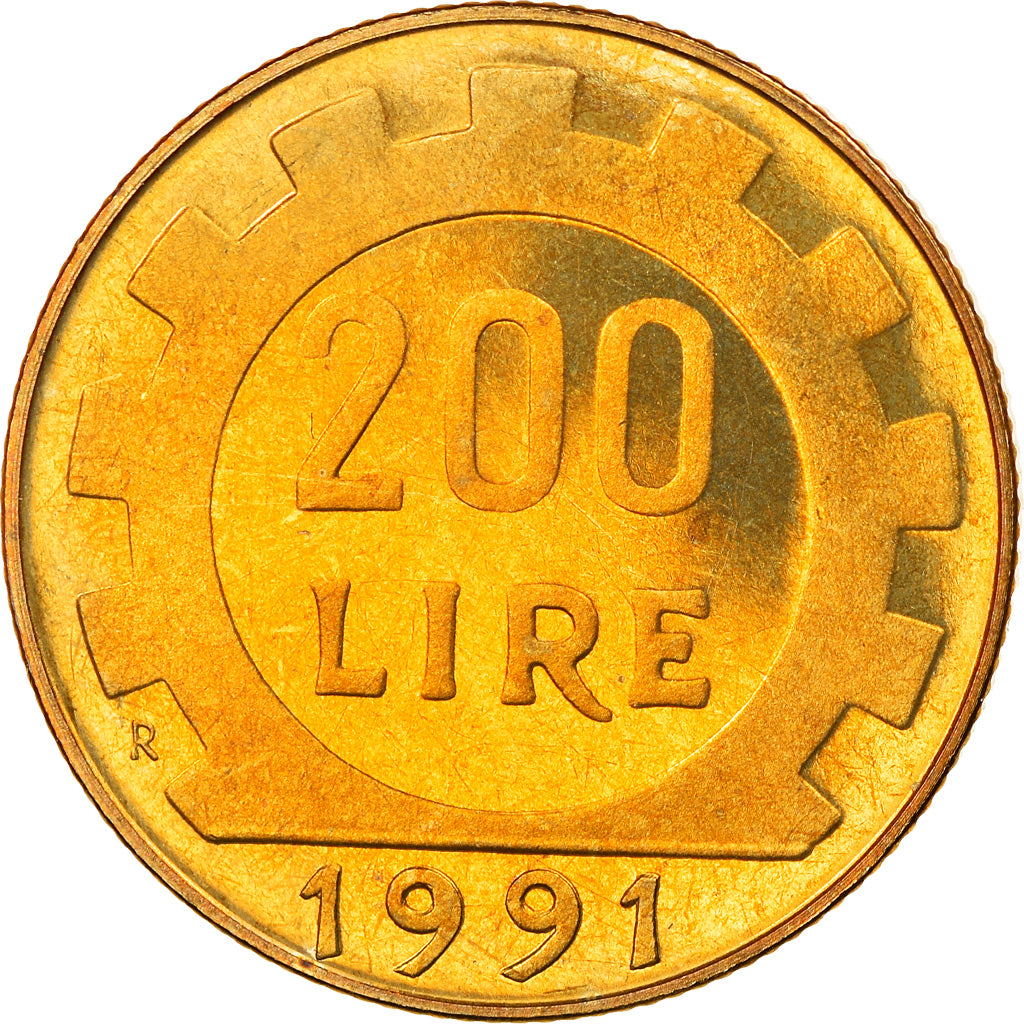 Monnaie, Italie, 200 Lire, 1991, Rome, Proof, FDC, Aluminum-Bronze, KM:105