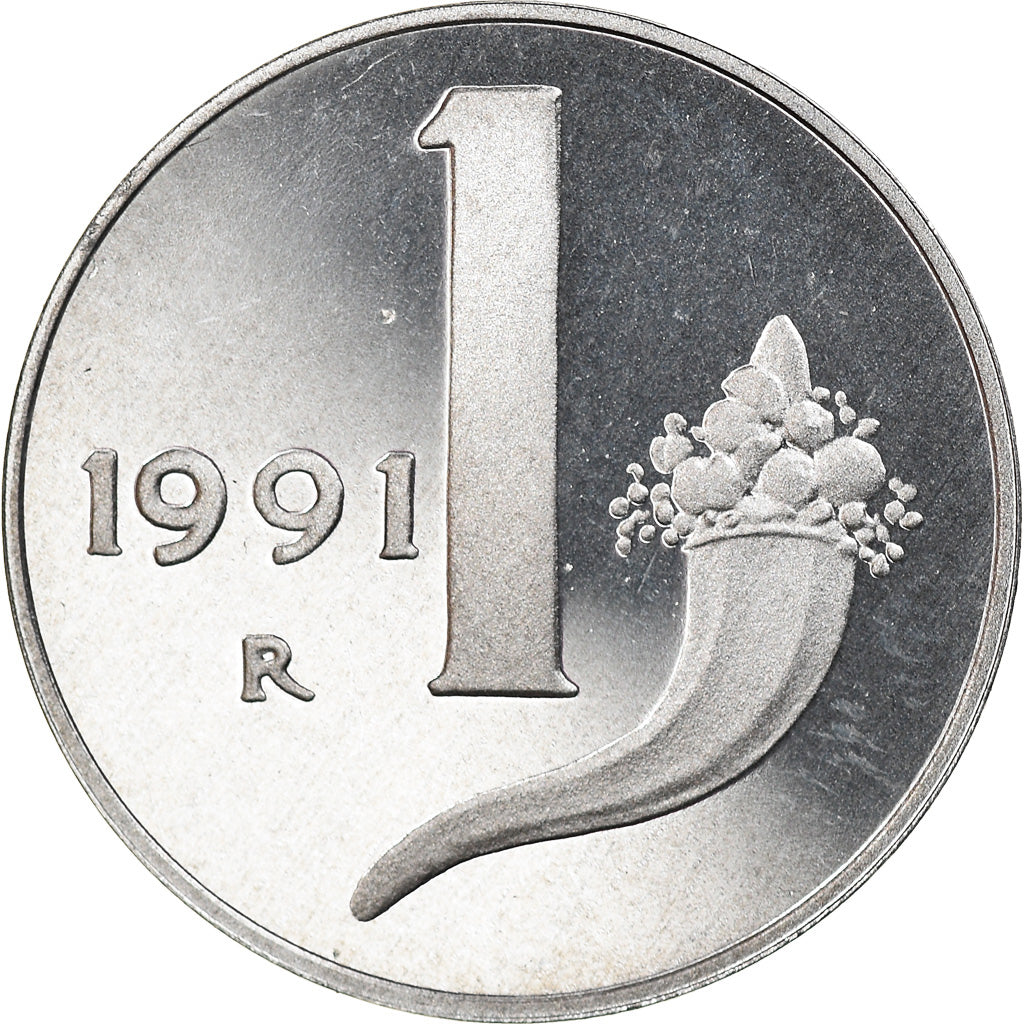 Coin, Italy, Lira, 1991, Rome, Proof, MS(65-70), Aluminum, KM:91