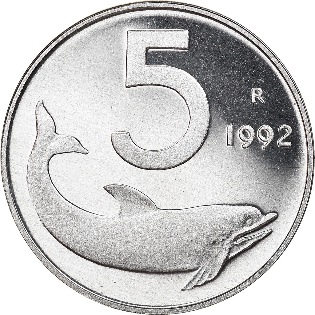 Coin, Italy, 5 Lire, 1992, Rome, Proof, MS(65-70), Aluminum, KM:92