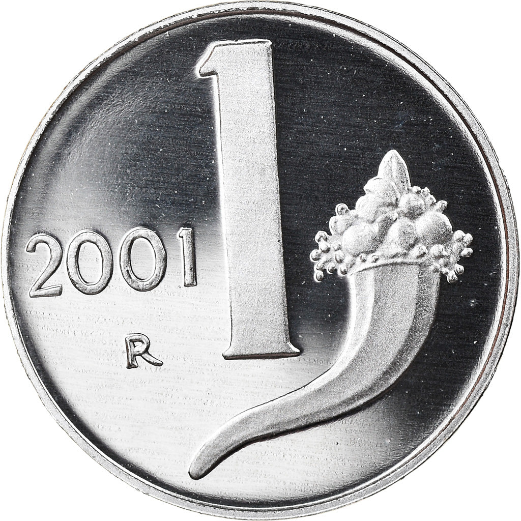 Coin, Italy, Lira, 2001, Rome, Proof, MS(65-70), Aluminum, KM:91