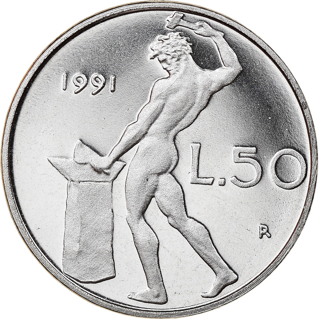 Münze, Italien, 50 Lire, 1991, Rome, Proof, STGL, Stainless Steel, KM:95.2