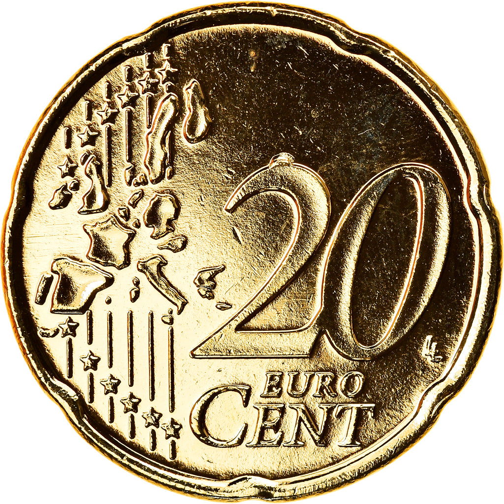 Países Bajos, 20 Centimes, Reine Beatrix, 1999, golden, SC, Nordic gold