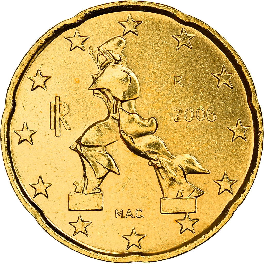 Italy, 20 Centimes, Boccioni's sculpture, 2006, golden, MS(63), Nordic gold