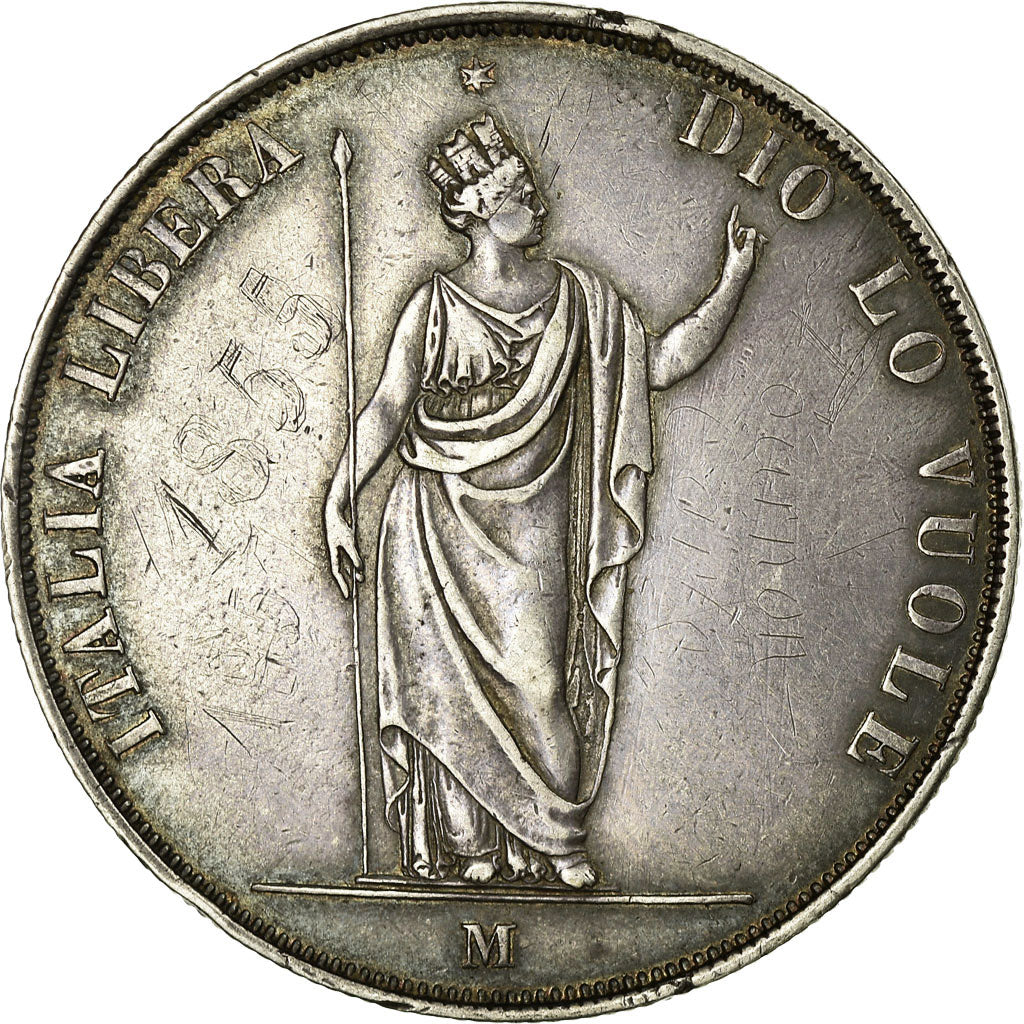 Monnaie, États italiens, LOMBARDY-VENETIA, 5 Lire, 1848, Milan, TTB+, Argent