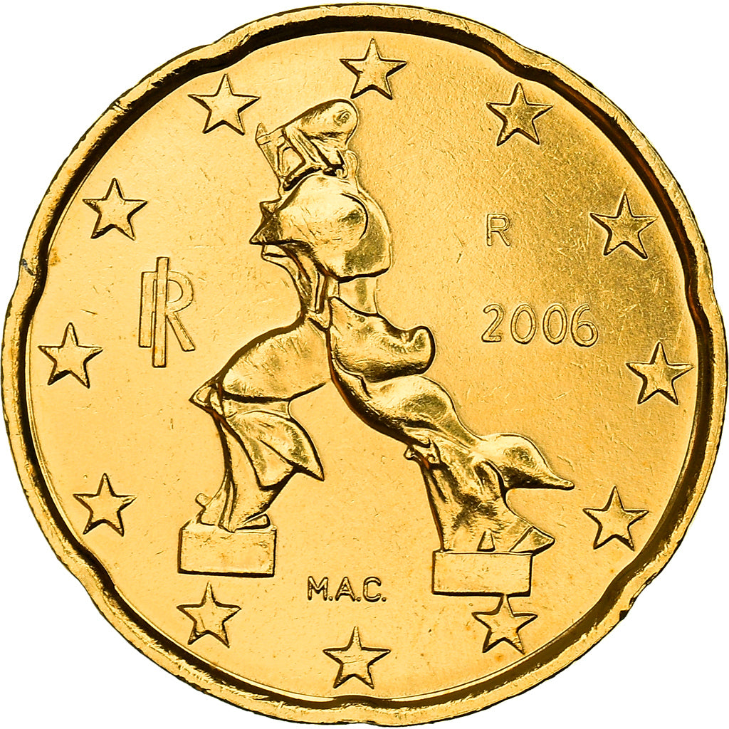 Italië, 20 Centimes, Boccioni's sculpture, 2006, golden, UNC-, Nordic gold
