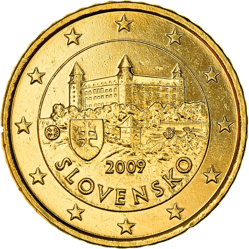 Slowakije, 50 Euro Cent, Bratislava Castle, 2009, golden, UNC-, Nordic gold