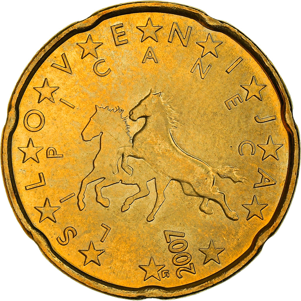 Slovenië, 20 Euro Cent, A pair of Lipizzaner horses, 2007, UNC, Nordic gold