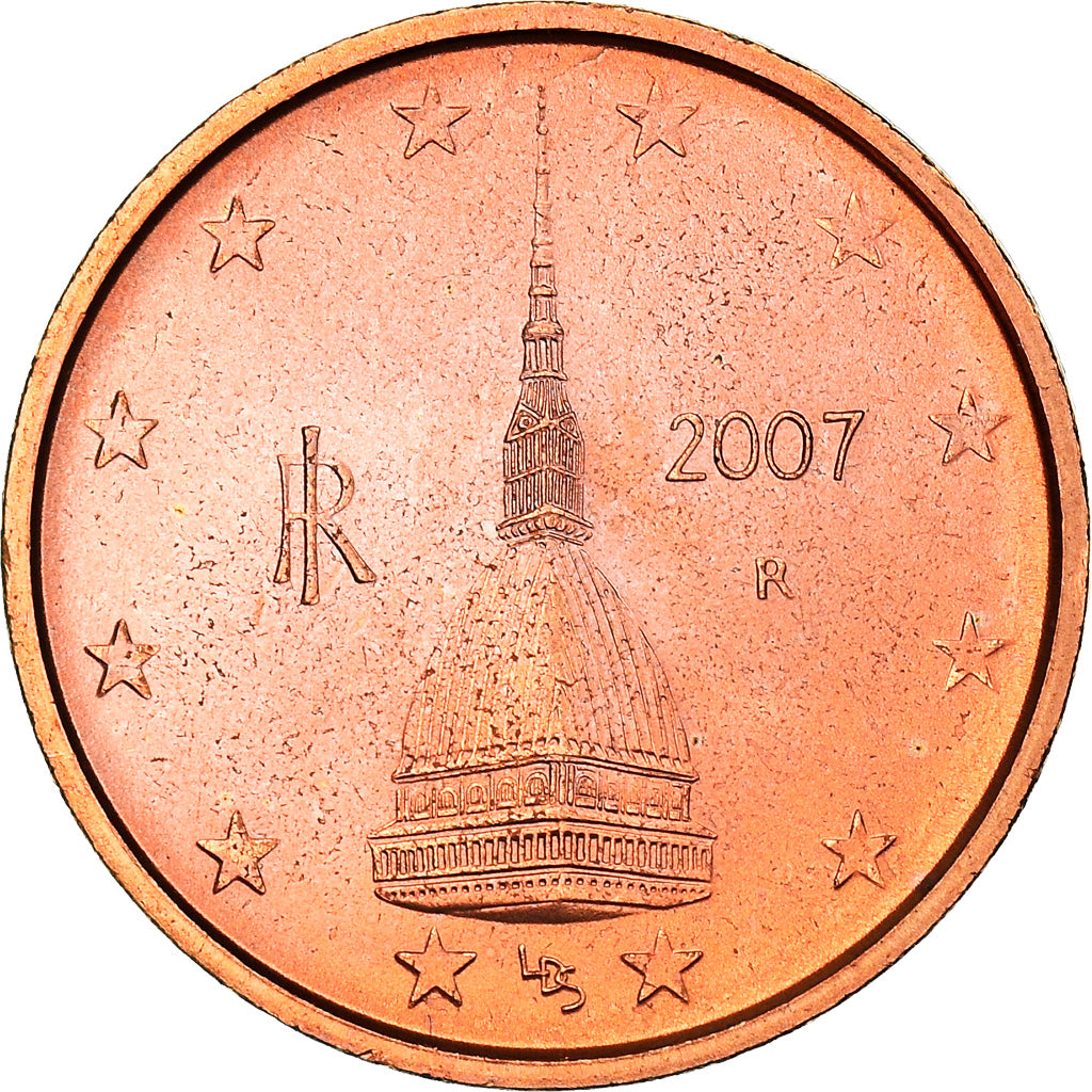 Włochy, 2 Euro Cent, The Mole Antonelliana, 2007, MS(64), Miedź platerowana