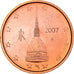 Itália, 2 Euro Cent, The Mole Antonelliana, 2007, MS(64), Aço Cromado a Cobre