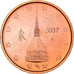 Włochy, 2 Euro Cent, The Mole Antonelliana, 2007, MS(64), Miedź platerowana
