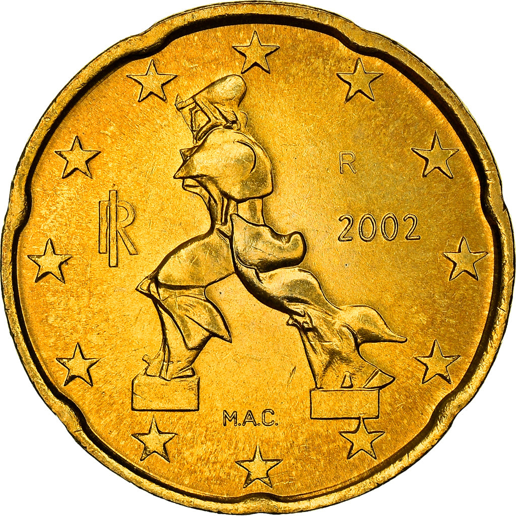 Italy, 20 Euro Cent, Boccioni's sculpture, 2002, MS(64), Nordic gold