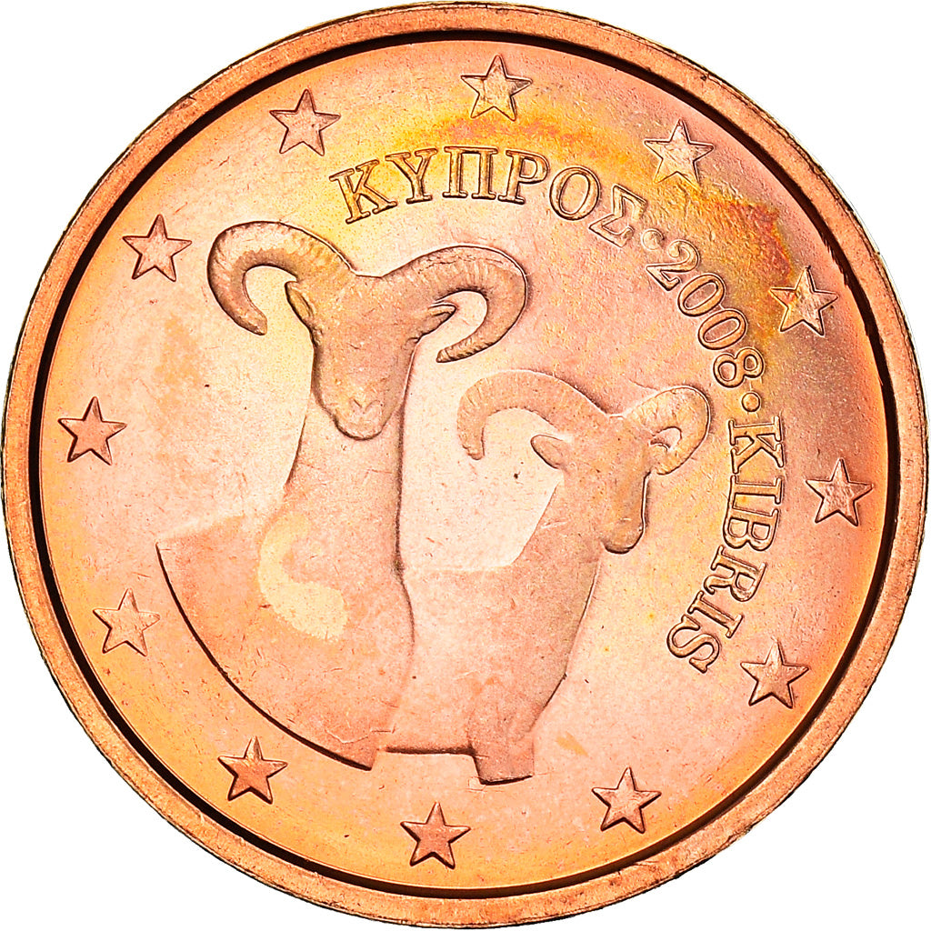 Cyprus, 2 Euro Cent, Two mouflons, 2008, UNC, Copper Plated Steel