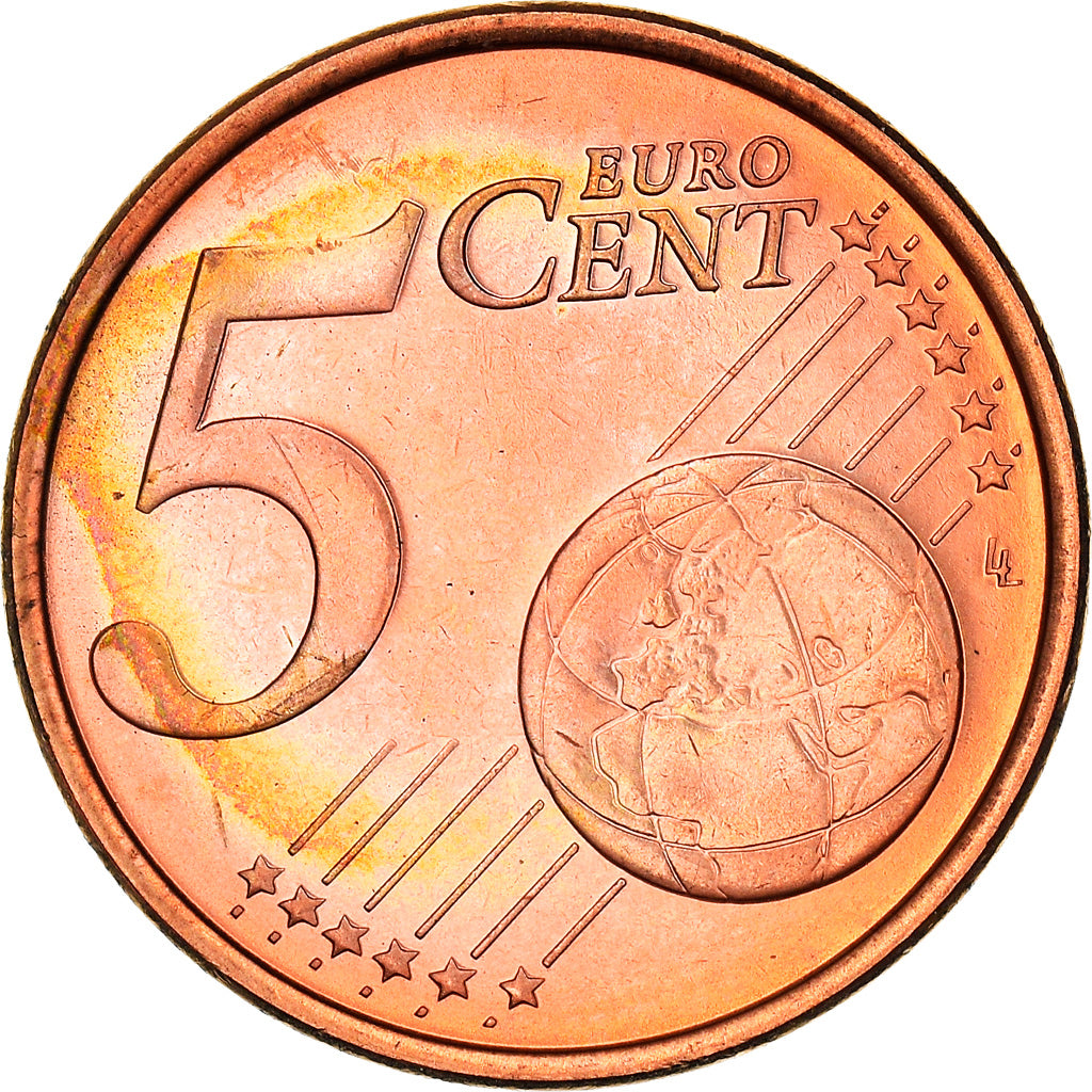 Chipre, 5 Euro Cent, Two mouflons, 2008, MS(64), Aço Cromado a Cobre