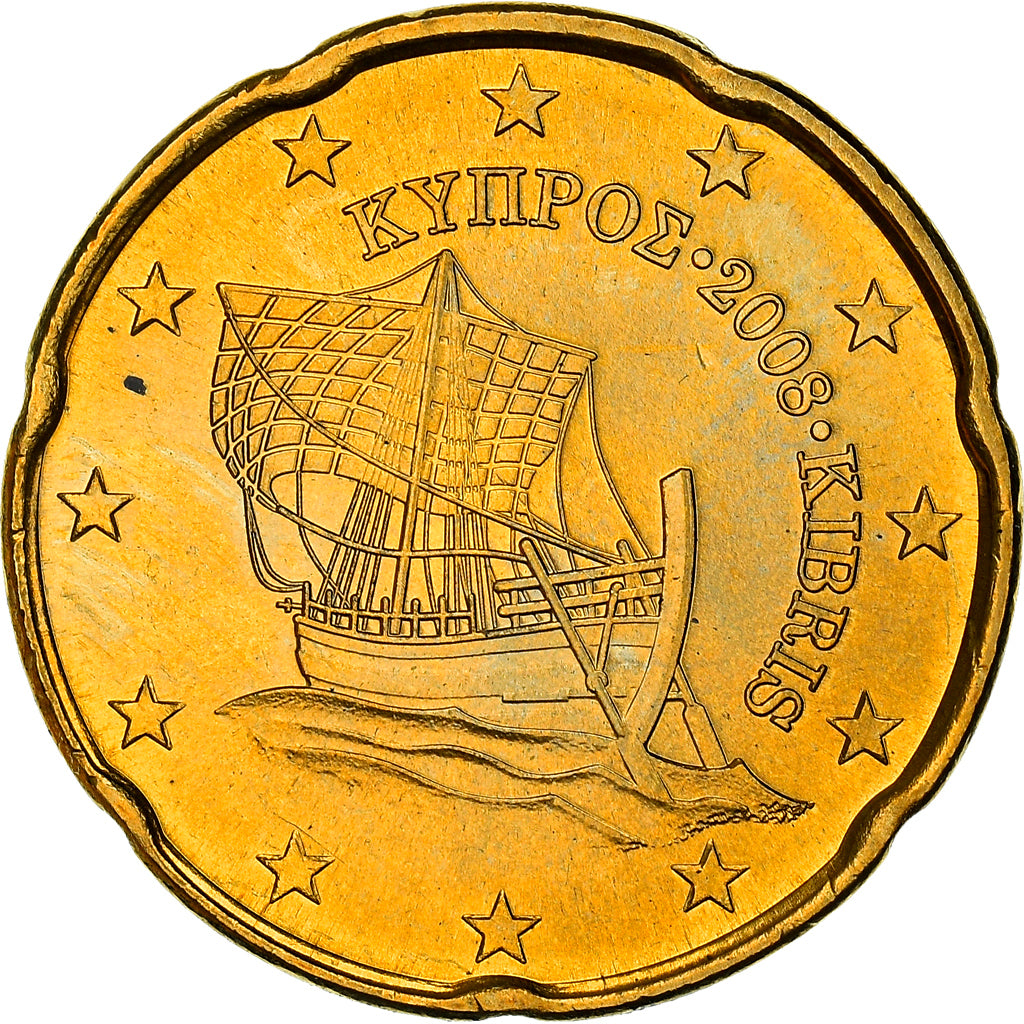 Chypre, 20 Euro Cent, Kyrenia ship, 2008, SPL+, Or nordique