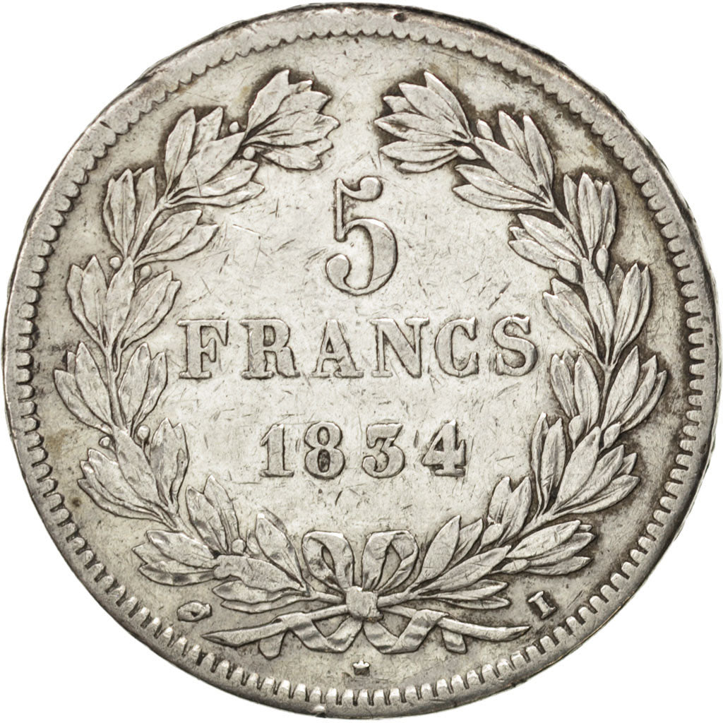 Moneta, Francja, Louis-Philippe, 5 Francs, 1834, Limoges, VF(30-35), Srebro
