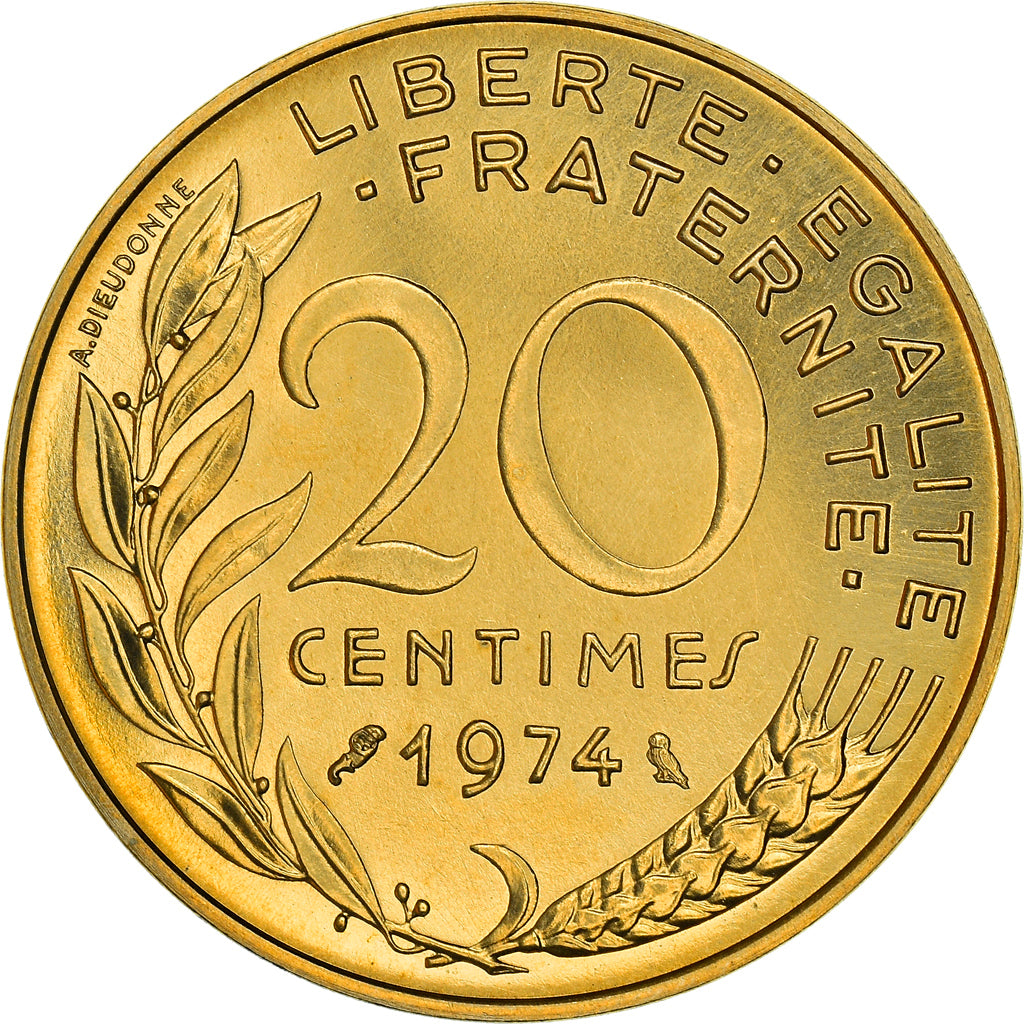 Moneta, Francia, Marianne, 20 Centimes, 1974, Paris, FDC, FDC, Alluminio-bronzo