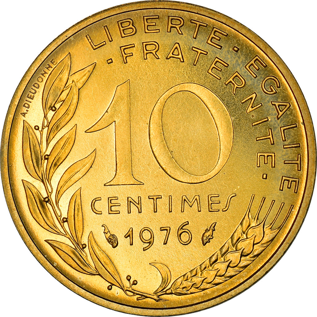Moneta, Francia, Marianne, 10 Centimes, 1976, Paris, FDC, FDC, Alluminio-bronzo