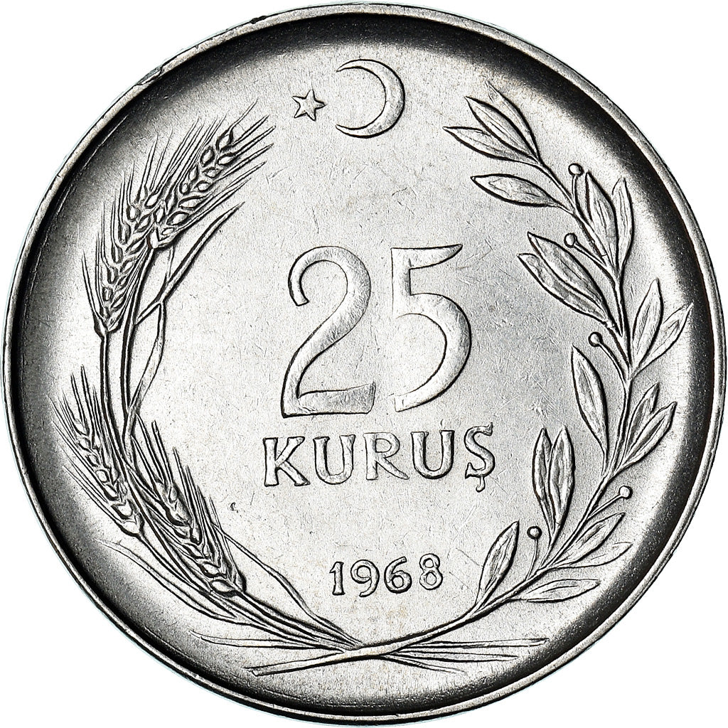 Coin, Turkey, 25 Kurus, 1968, AU(55-58), Stainless Steel, KM:892.3