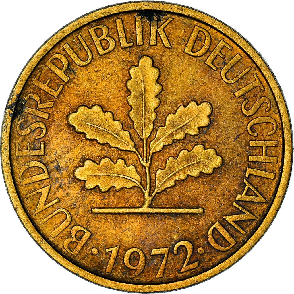 Coin, GERMANY - FEDERAL REPUBLIC, 5 Pfennig, 1972, Karlsruhe, EF(40-45), Brass