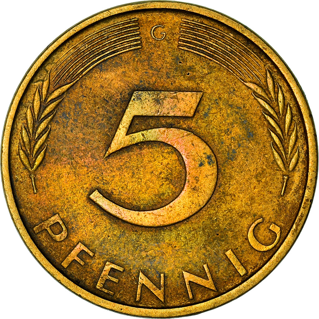 Coin, GERMANY - FEDERAL REPUBLIC, 5 Pfennig, 1972, Karlsruhe, EF(40-45), Brass