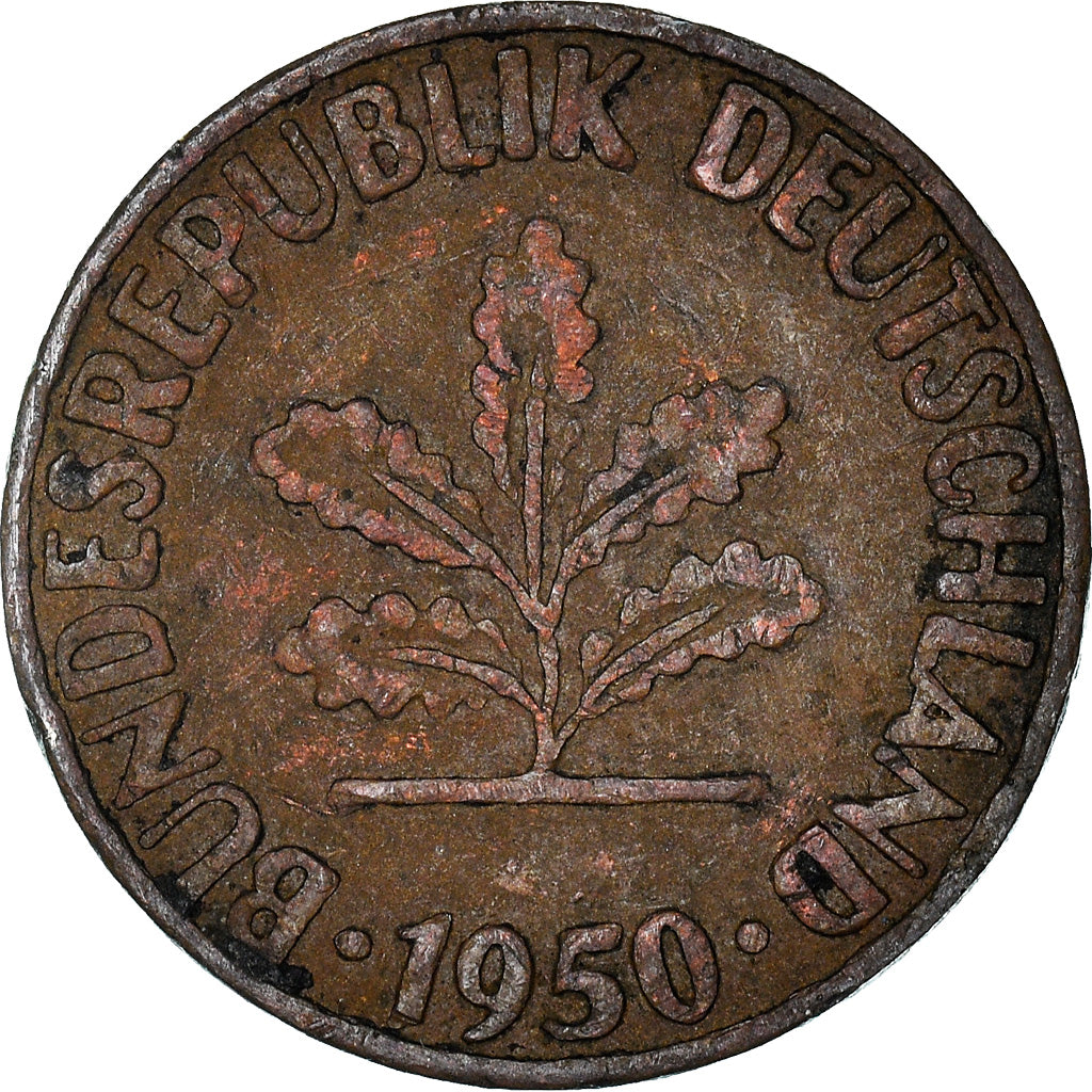 Coin, GERMANY - FEDERAL REPUBLIC, Pfennig, 1950, Munich, VF(20-25), Copper
