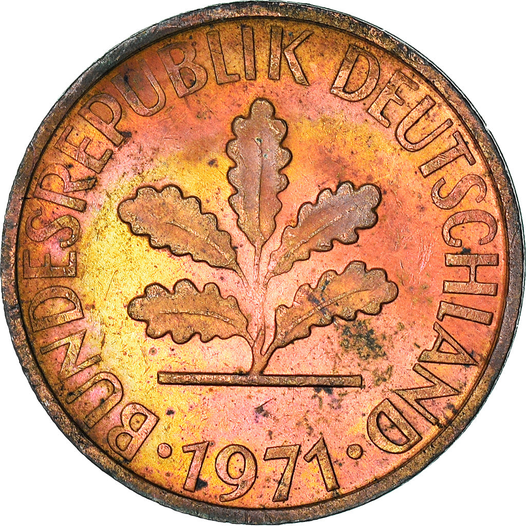 Coin, GERMANY - FEDERAL REPUBLIC, Pfennig, 1971, Karlsruhe, EF(40-45), Copper