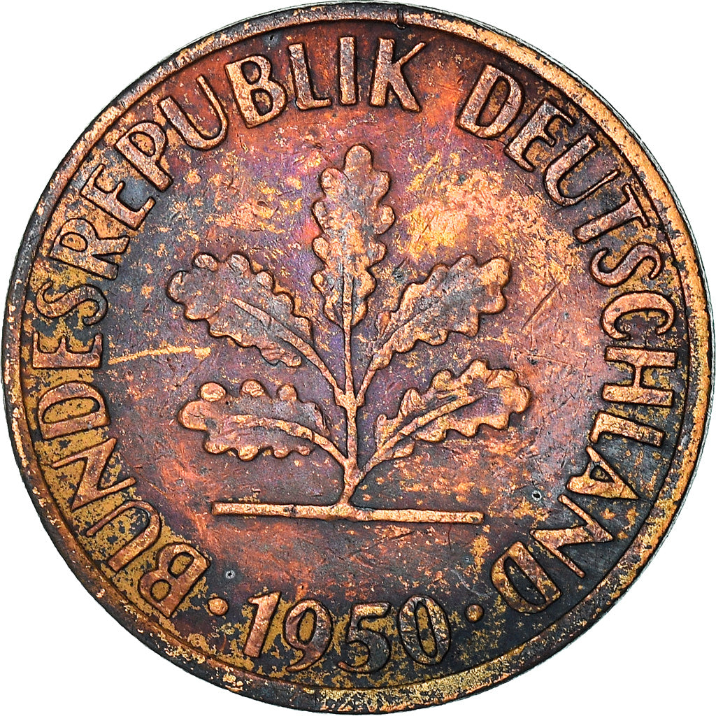 Coin, GERMANY - FEDERAL REPUBLIC, Pfennig, 1950, Stuttgart, VF(30-35), Copper