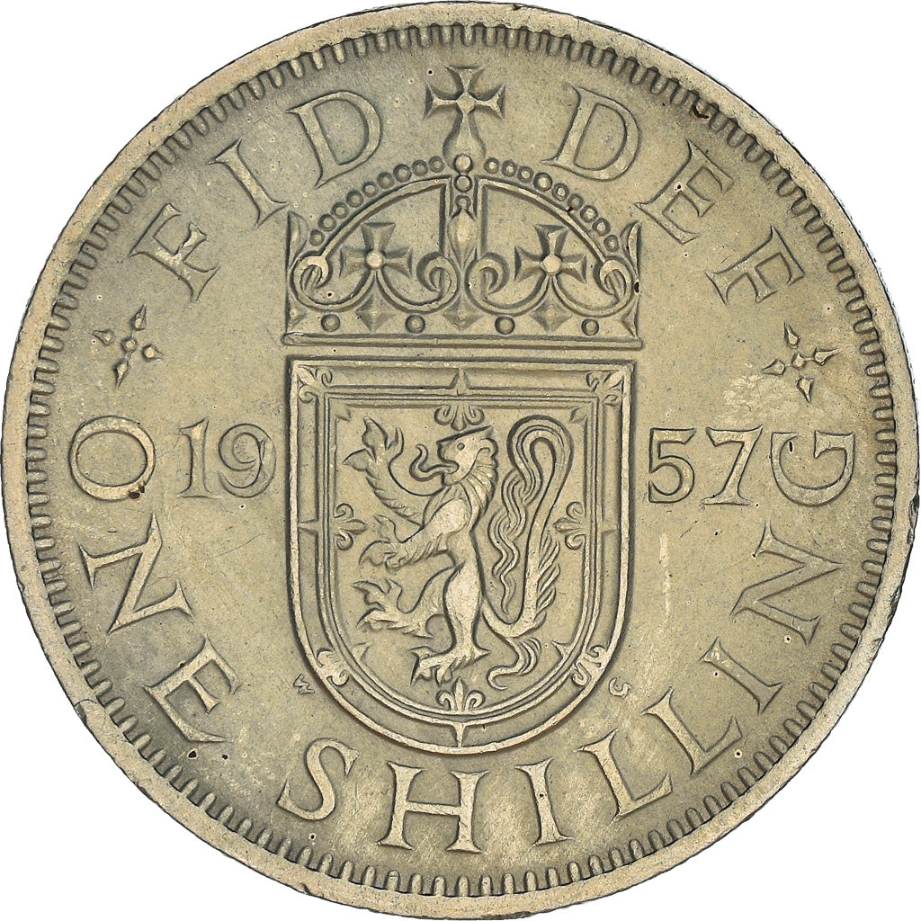 Coin, Great Britain, Elizabeth II, Shilling, 1957, AU(50-53), Copper-nickel