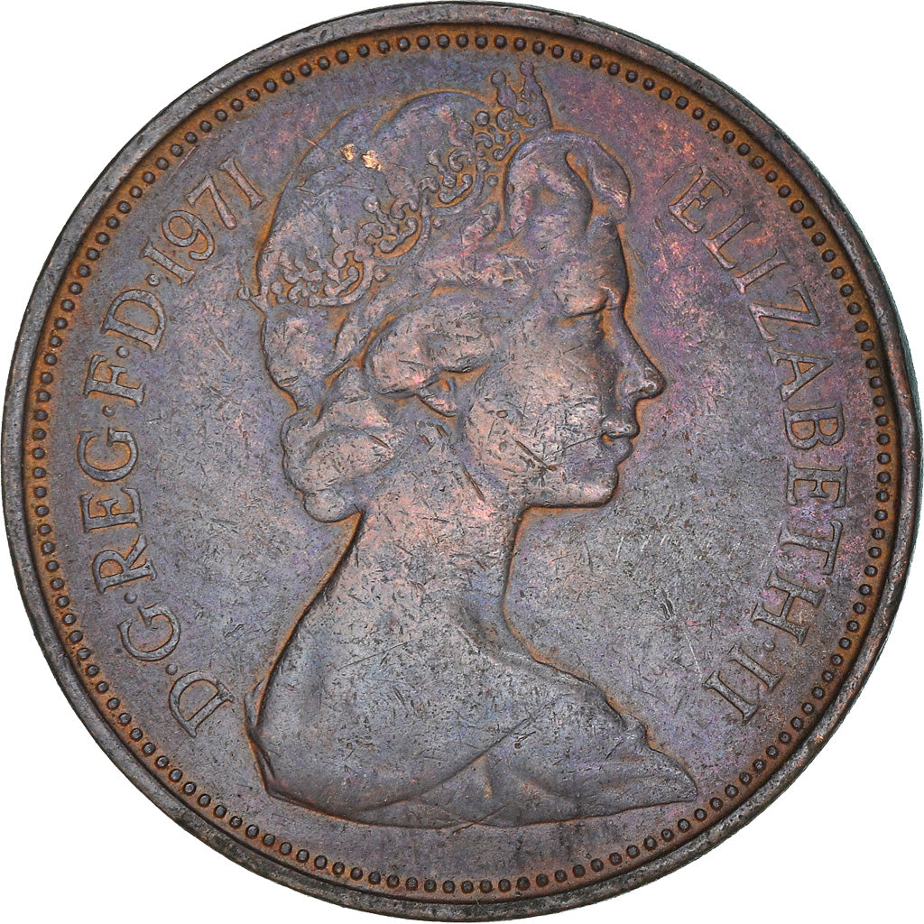 Monnaie, Grande-Bretagne, Elizabeth II, 2 New Pence, 1971, TTB, Bronze, KM:916