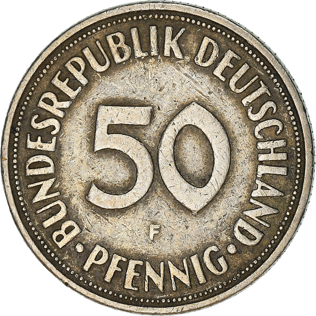 Moneta, Niemcy - RFN, 50 Pfennig, 1970, Stuttgart, VF(30-35), Miedź-Nikiel