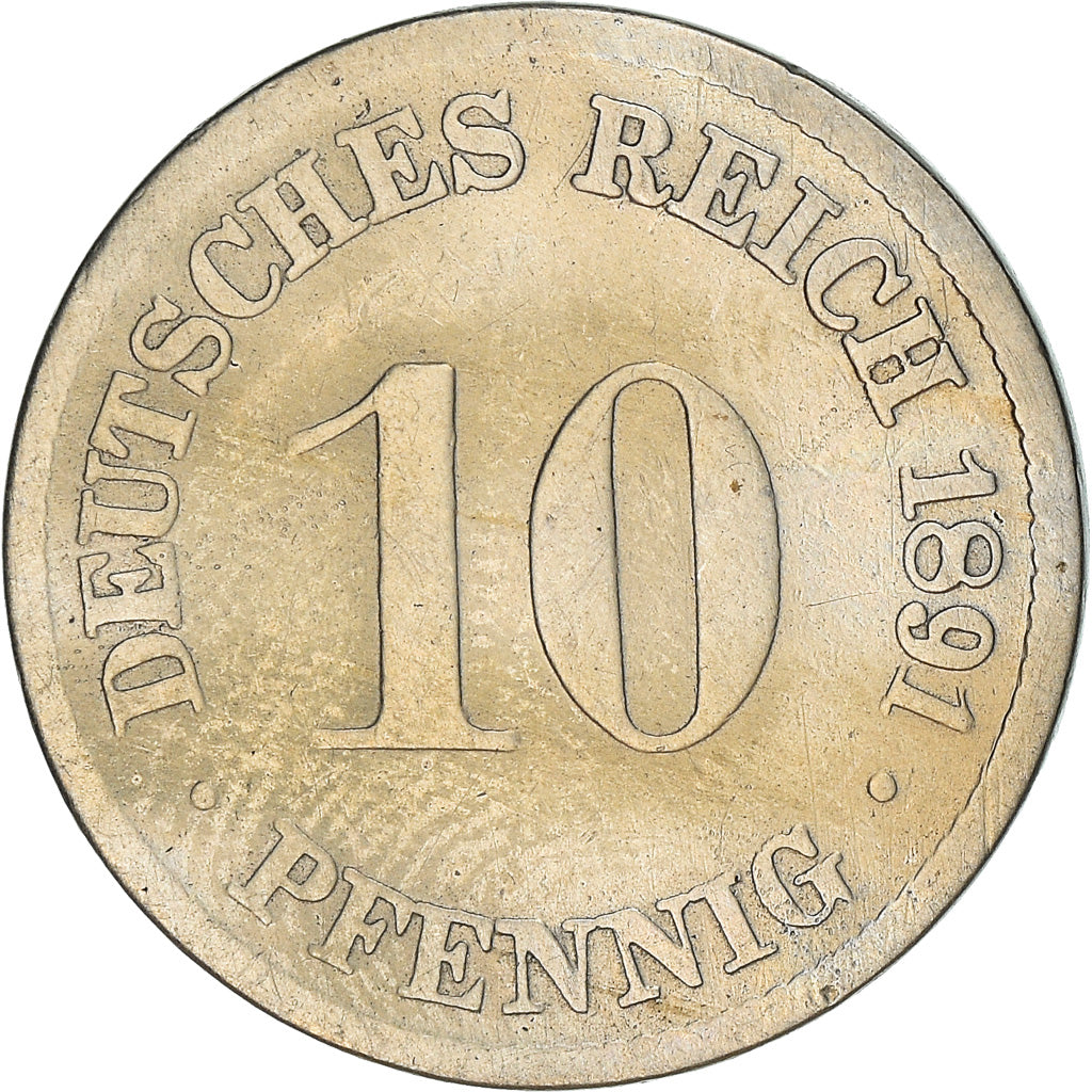 Coin, GERMANY - EMPIRE, Wilhelm II, 10 Pfennig, 1891, Munich, VF(20-25)