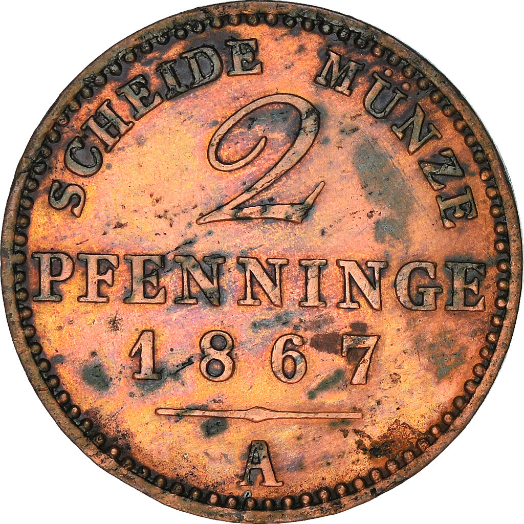 Coin, German States, PRUSSIA, Wilhelm I, 2 Pfennig, 1867, Berlin, EF(40-45)
