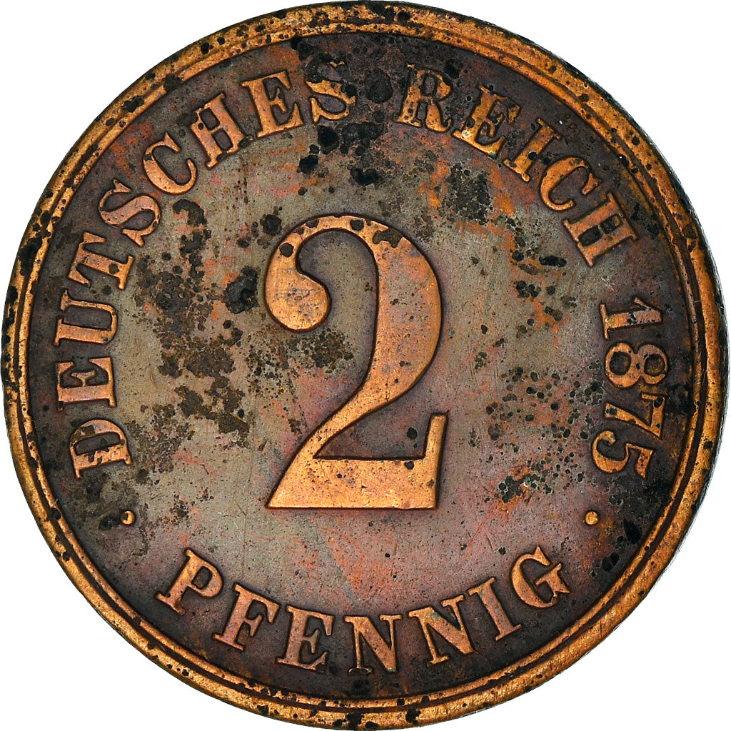 Coin, GERMANY - EMPIRE, Wilhelm I, 2 Pfennig, 1875, Berlin, VF(20-25), Copper