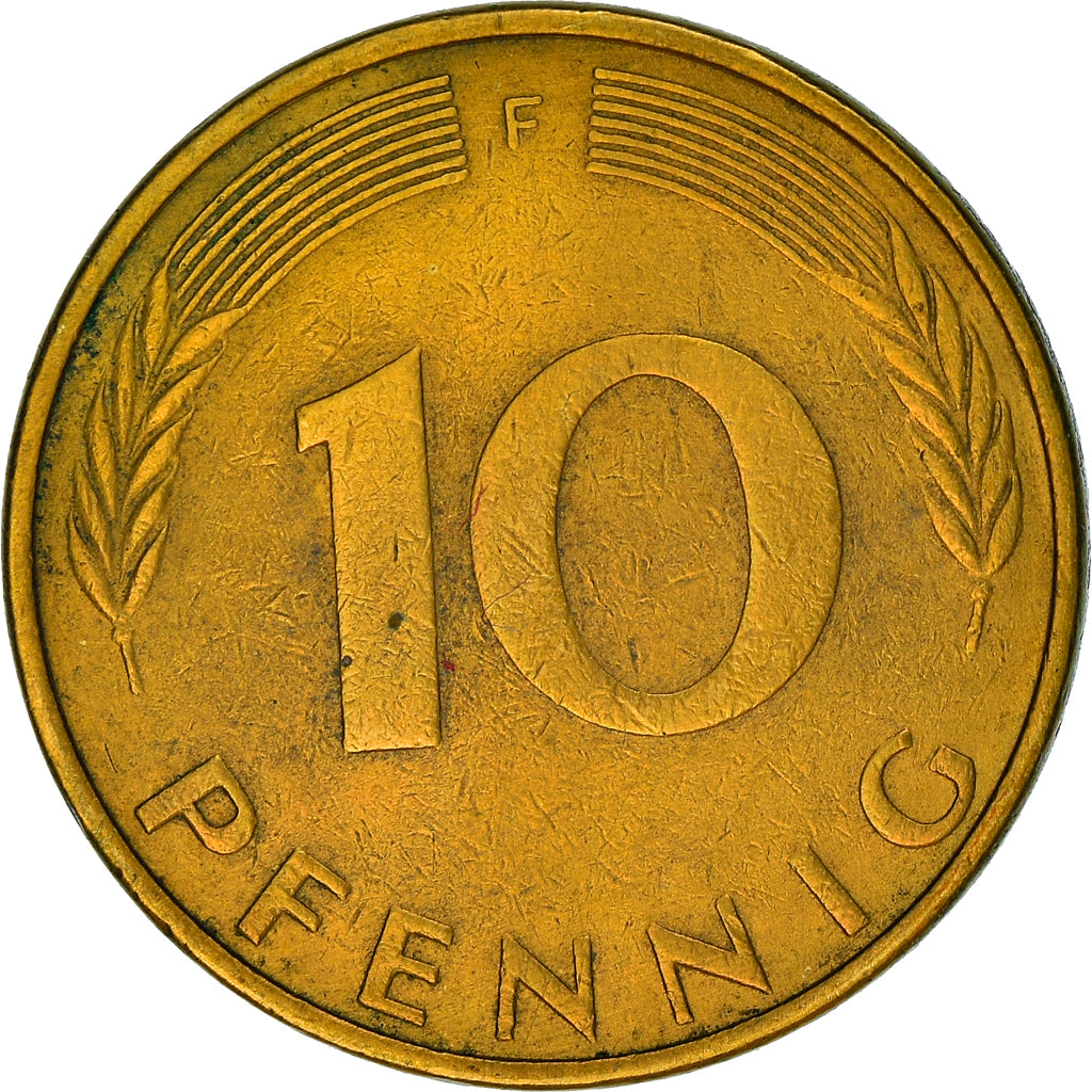 Coin, GERMANY - FEDERAL REPUBLIC, 10 Pfennig, 1973, Stuttgart, EF(40-45), Brass