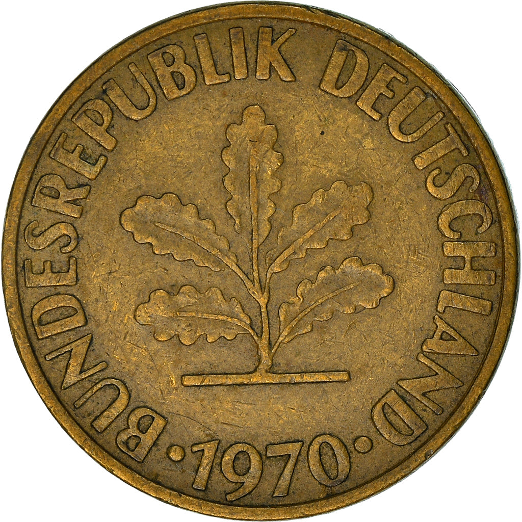 Coin, GERMANY - FEDERAL REPUBLIC, 10 Pfennig, 1970, Munich, VF(30-35), Brass