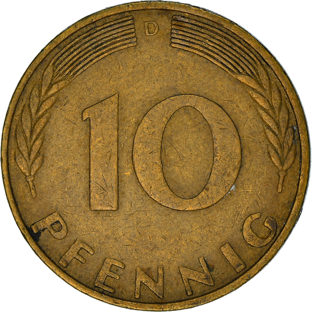 Coin, GERMANY - FEDERAL REPUBLIC, 10 Pfennig, 1970, Munich, VF(30-35), Brass