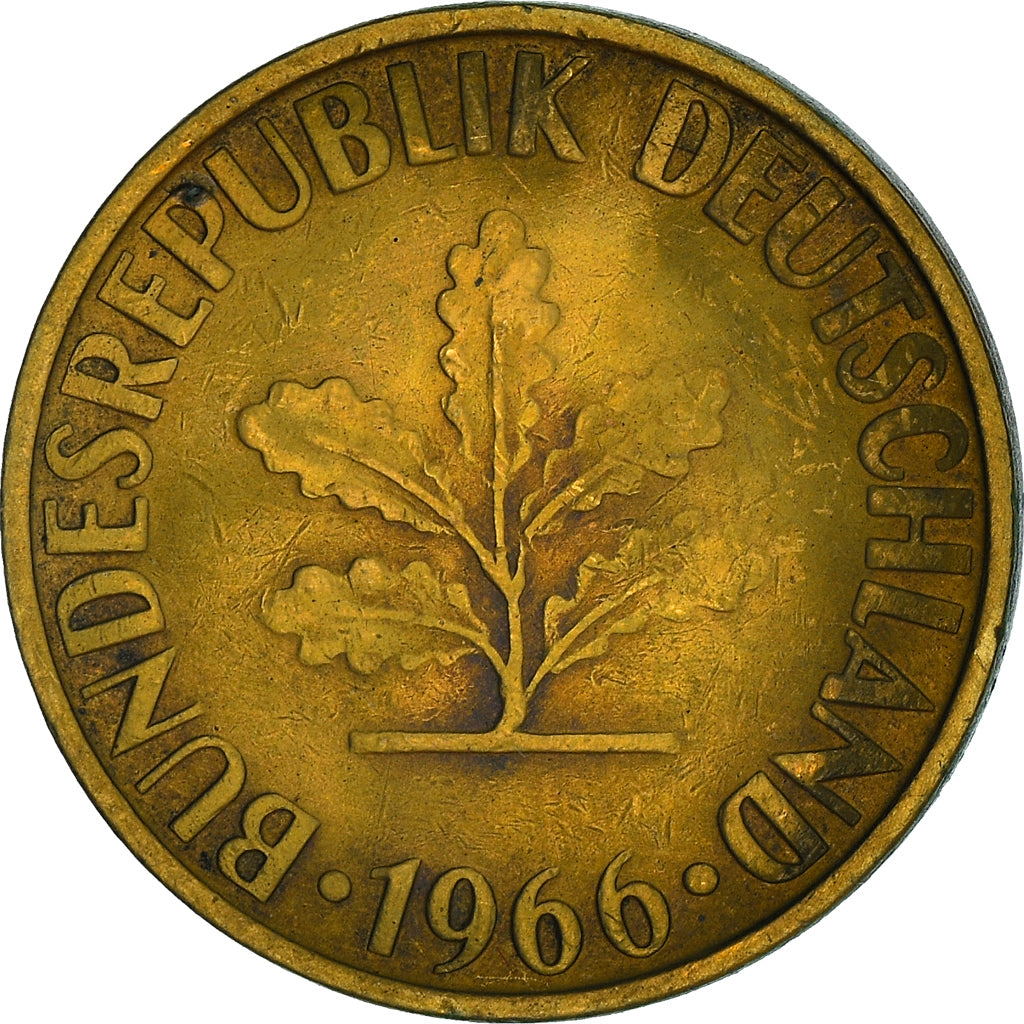 Munten, Federale Duitse Republiek, 10 Pfennig, 1966, Karlsruhe, ZF, Brass Clad