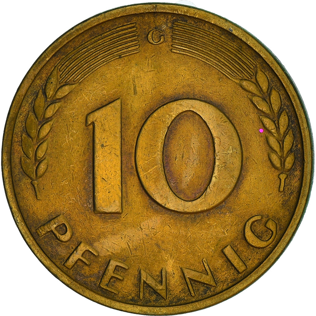 Munten, Federale Duitse Republiek, 10 Pfennig, 1966, Karlsruhe, ZF, Brass Clad