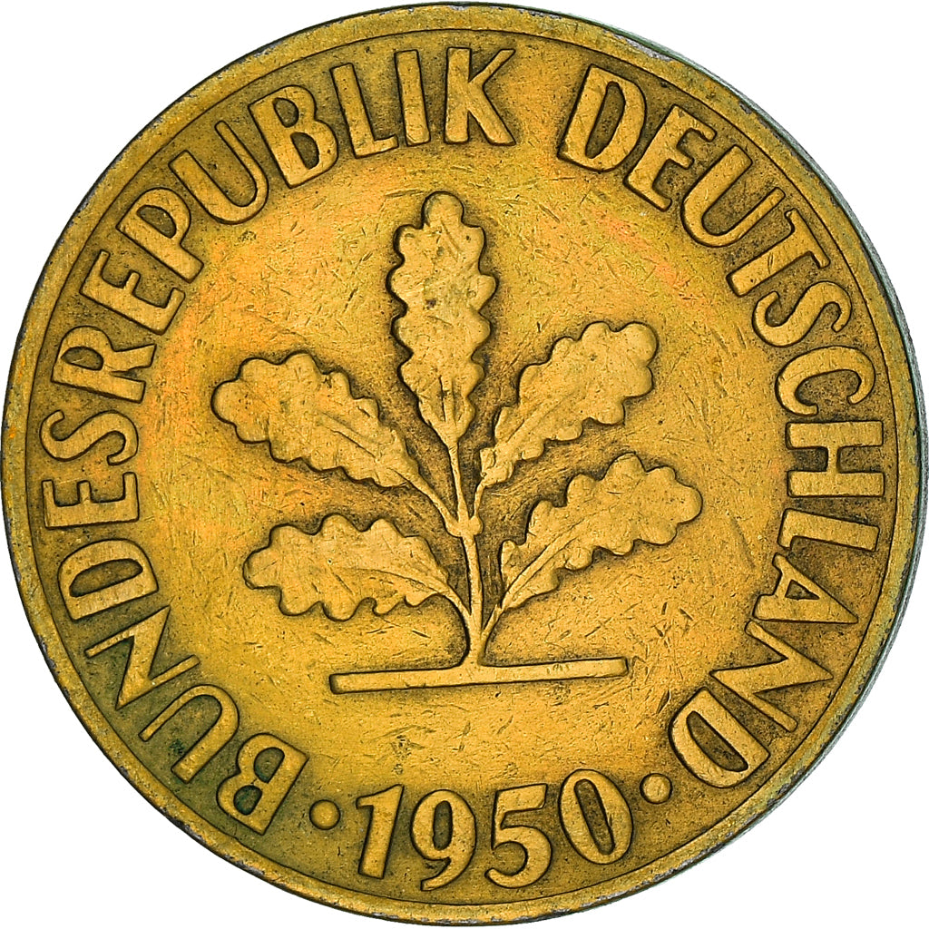 Coin, GERMANY - FEDERAL REPUBLIC, 10 Pfennig, 1950, Stuttgart, EF(40-45), Brass