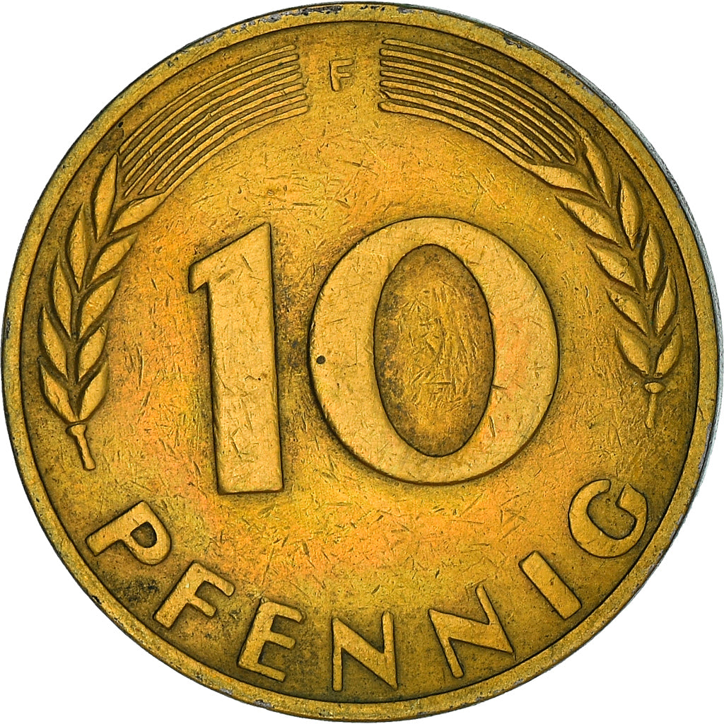 Coin, GERMANY - FEDERAL REPUBLIC, 10 Pfennig, 1950, Stuttgart, EF(40-45), Brass