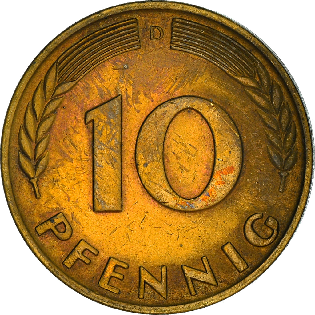 Coin, GERMANY - FEDERAL REPUBLIC, 10 Pfennig, 1950, Munich, EF(40-45), Brass